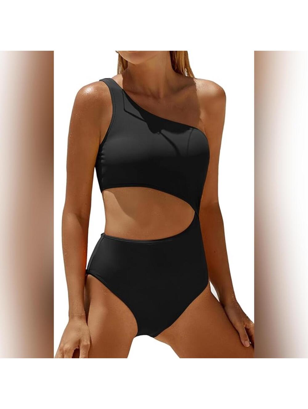 NWOT Yonique One Piece One Shoulder Cutout Tummy Control Swimsuit, M (8-10)